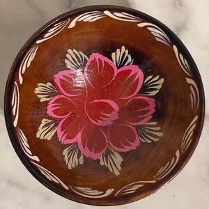 Vintage Wooden Hand Painted Floral Bowl 4.5”